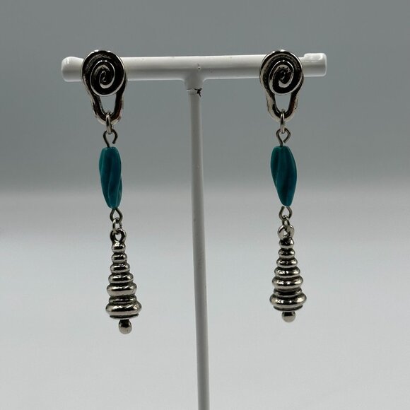 Earrings Lot Silver Tone Pierced Dangle Metal Faux Turquoise Beads 3 Pairs - Picture 8 of 13